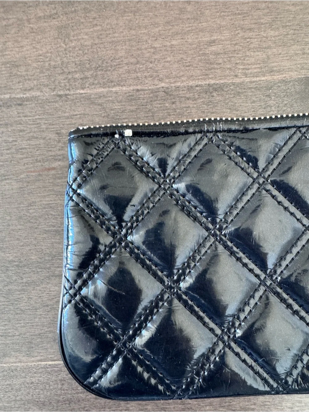 Marc Jacobs Black Quilted Patent Leather Zip Pouch